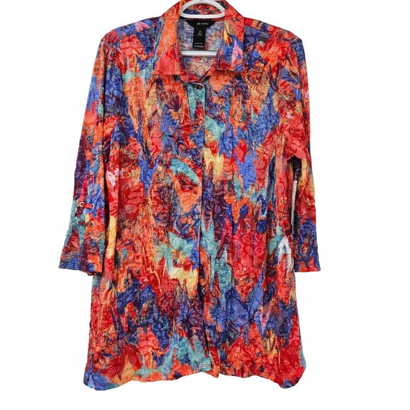 Ali Miles Abstract Print Snap Front Tunic Top Women's Size M NEW Art To Wear - Picture 1 of 11